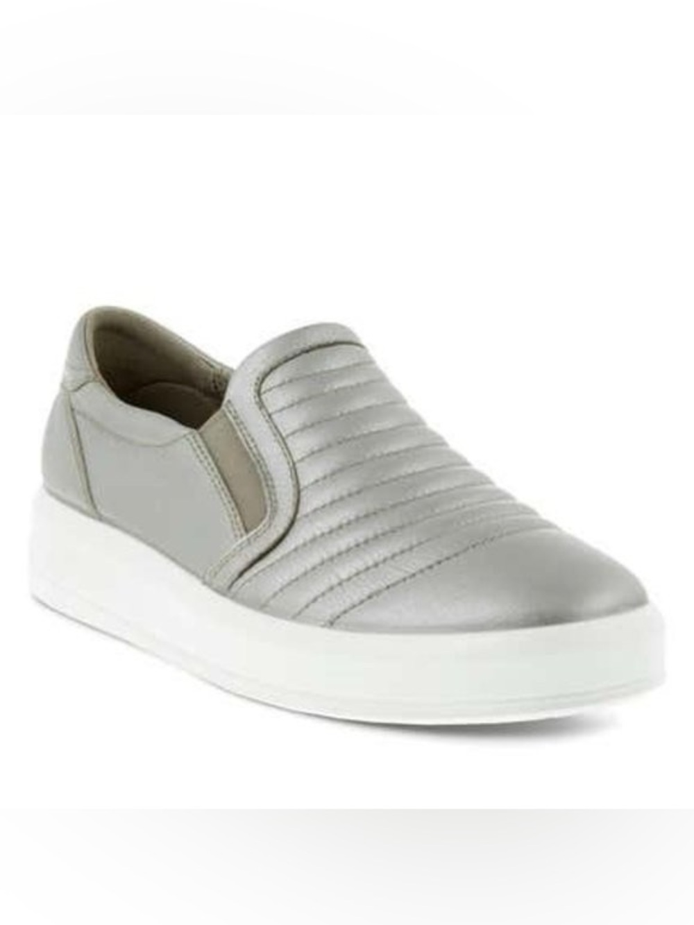 Ecco Quilted Slip-On Sneakers in Light Gray and White